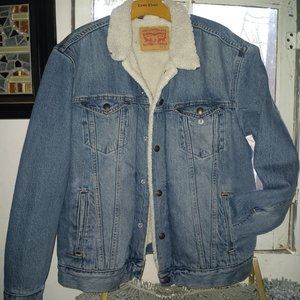 Vintage Levi's Denim Shearling Sherpa Lined Trucker Jacket/Utility Coat Size L